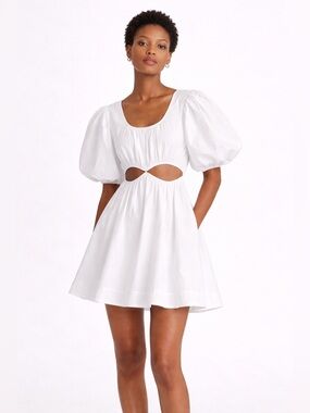 Aje Cutout Puff Sleeve Mini Graduation Bridal Dress Cotton White Size 8